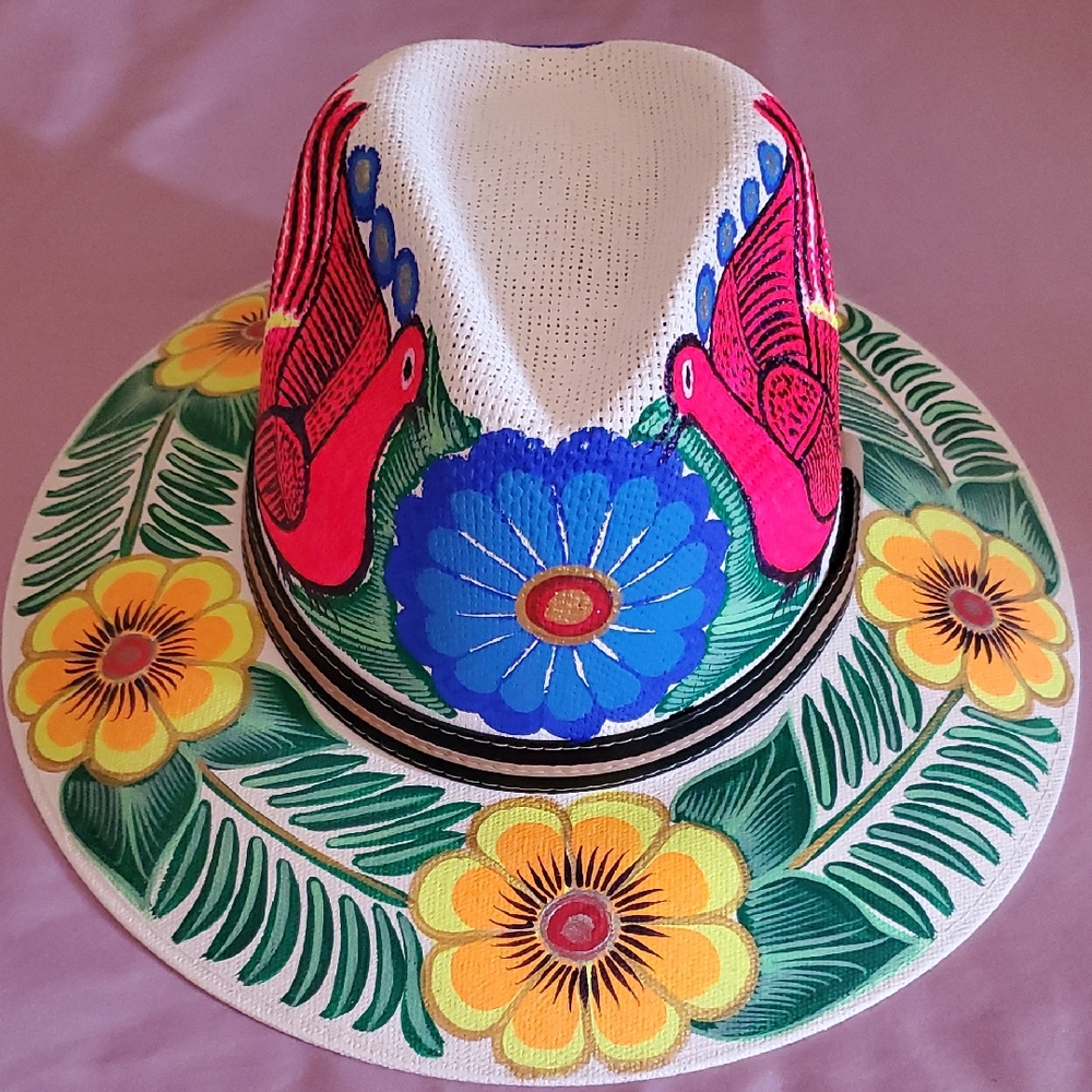 Colorful Hand-Painted Hat with Floral Design